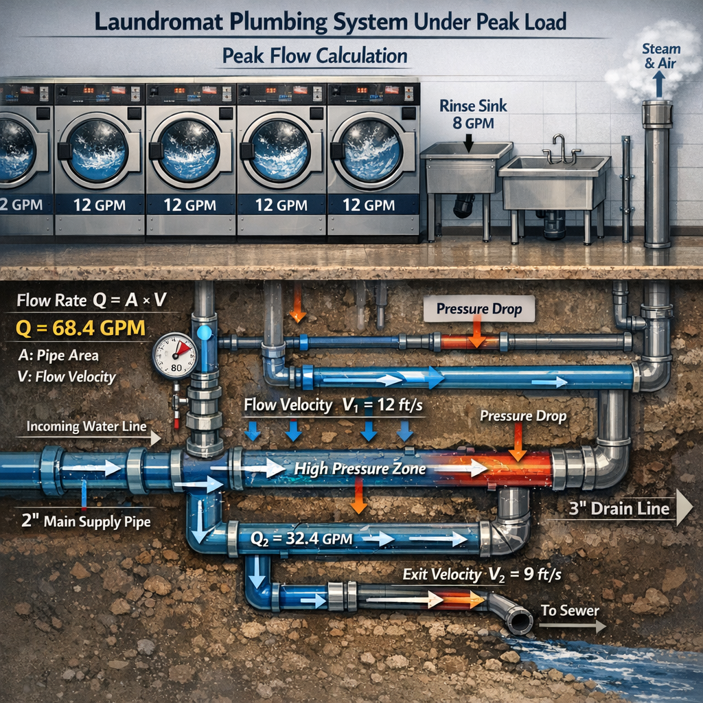 Calculating Peak Gallons Per Minute (GPM) for High-Volume Laundromat Plumbing Design