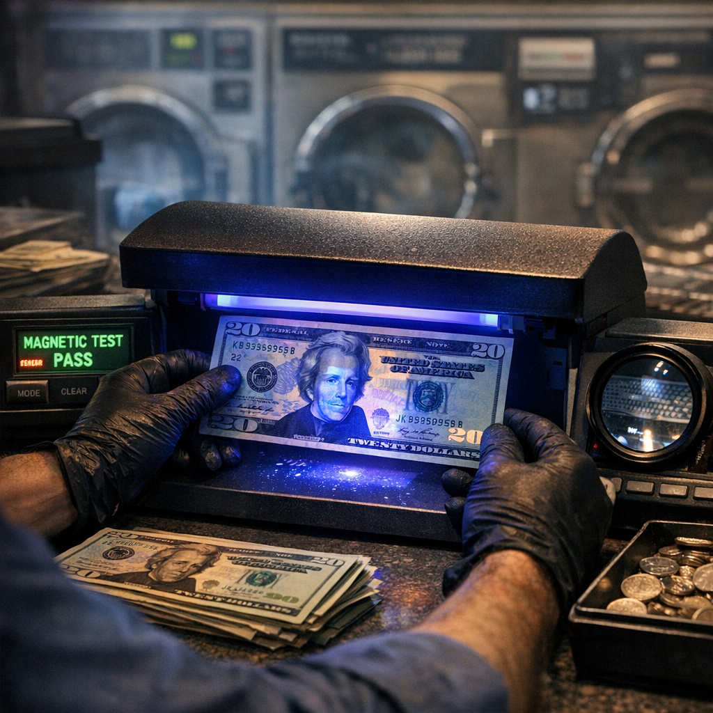 Counterfeit Detection: Advanced UV and Magnetic Testing for Laundromat Cash Handling