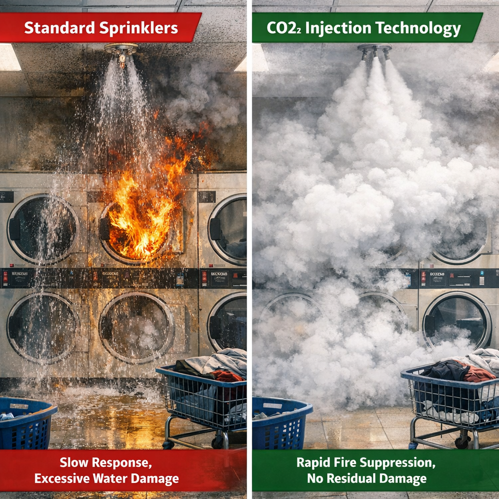 Laundromat Fire Suppression: Why Standard Sprinklers Aren’t Enough for Dryer Banks