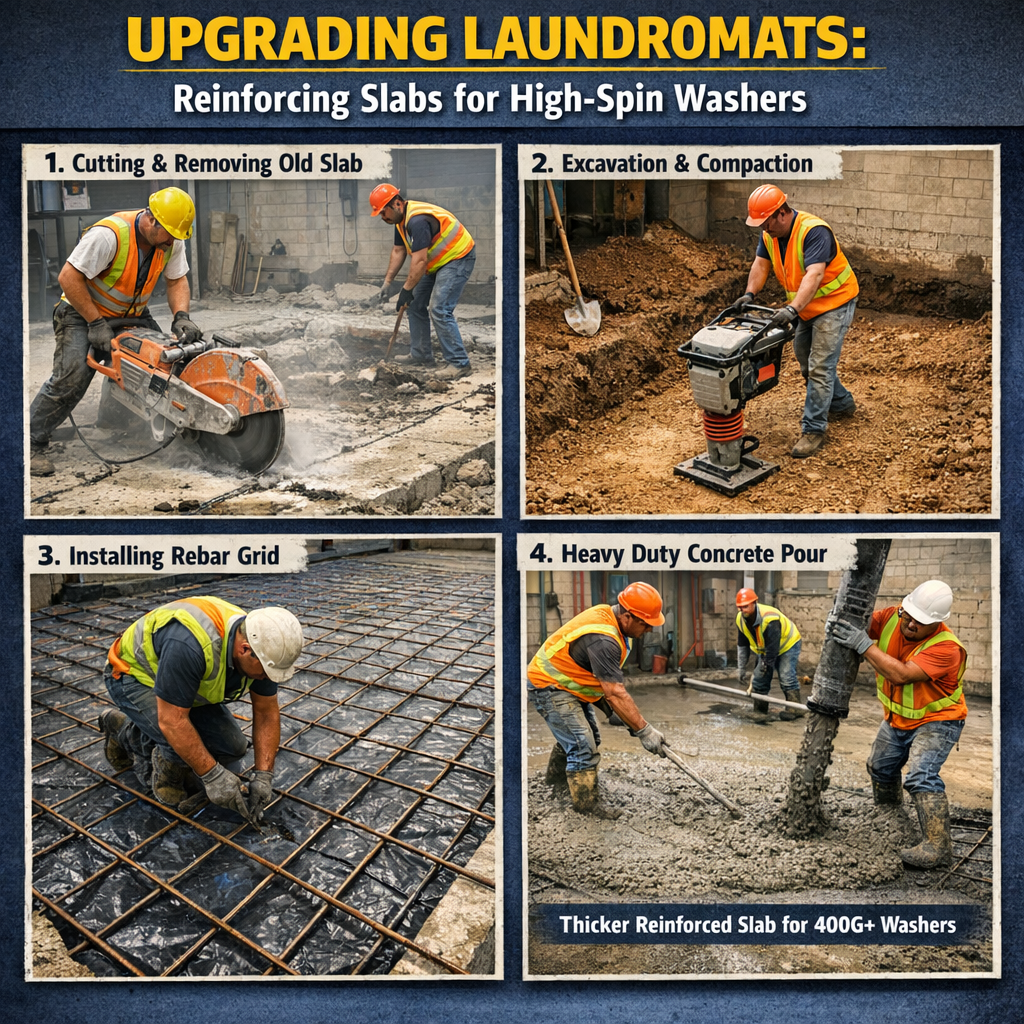 Laundromat Slab Reinforcement: Preparing Floors for 450G High-Spin Extraction Washers
