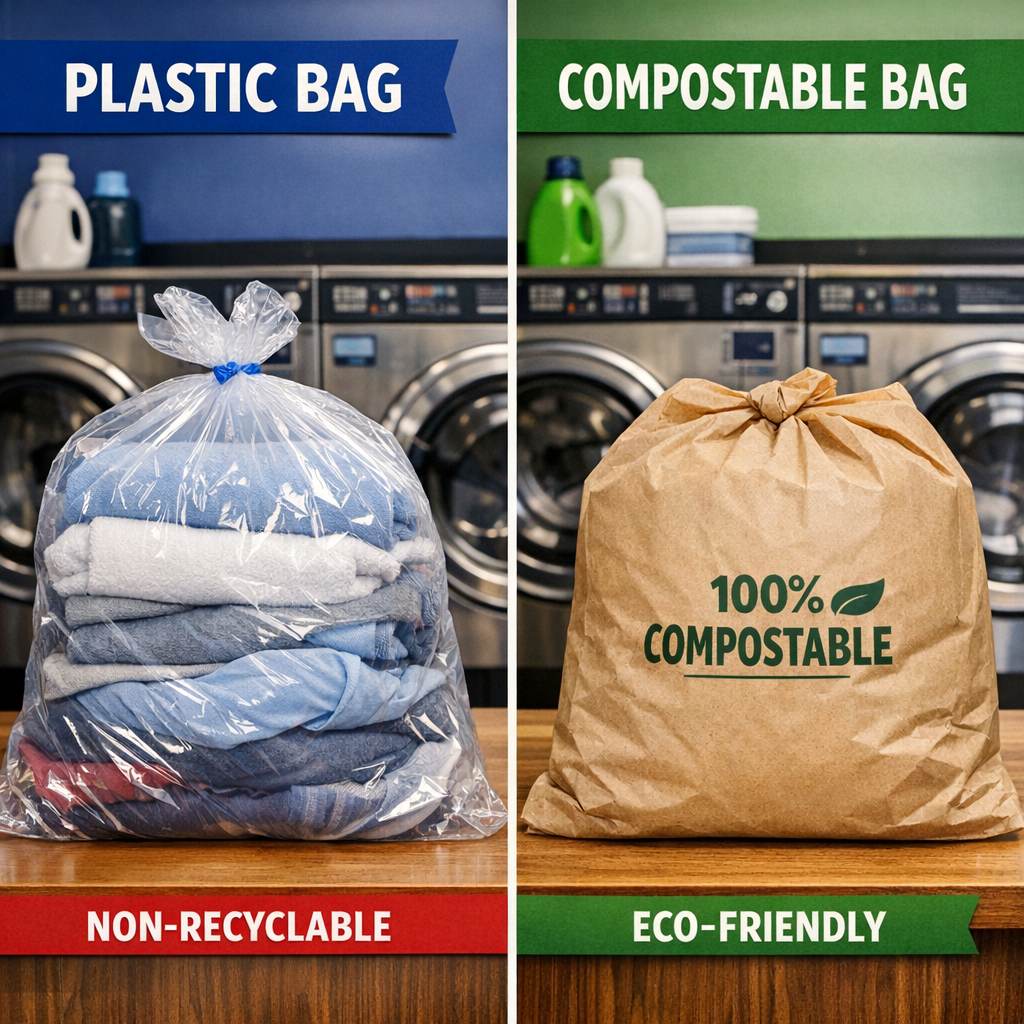 Laundromat Sustainable Packaging: Moving Away from Plastic Poly-Bags in Wash-Dry-Fold