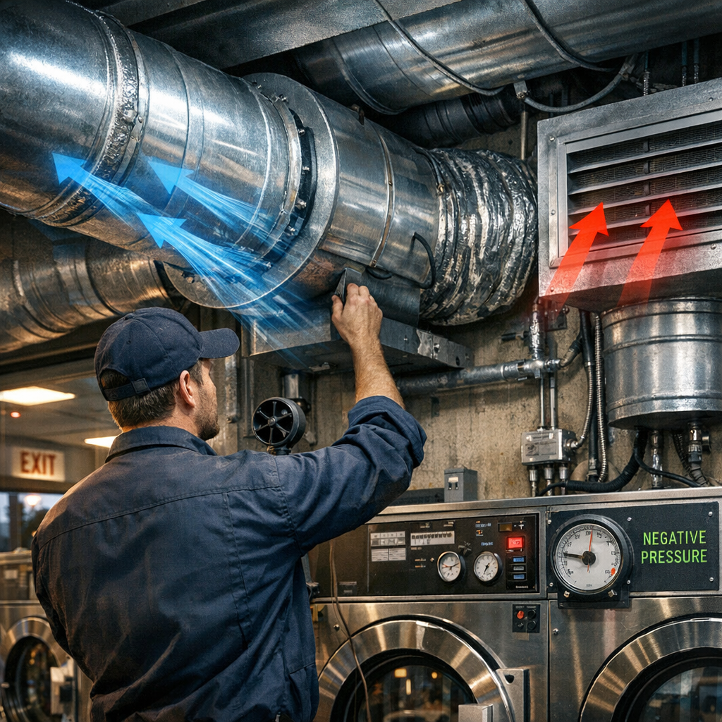 Laundromat Ventilation Engineering: Balancing Makeup Air with High-Velocity Exhaust