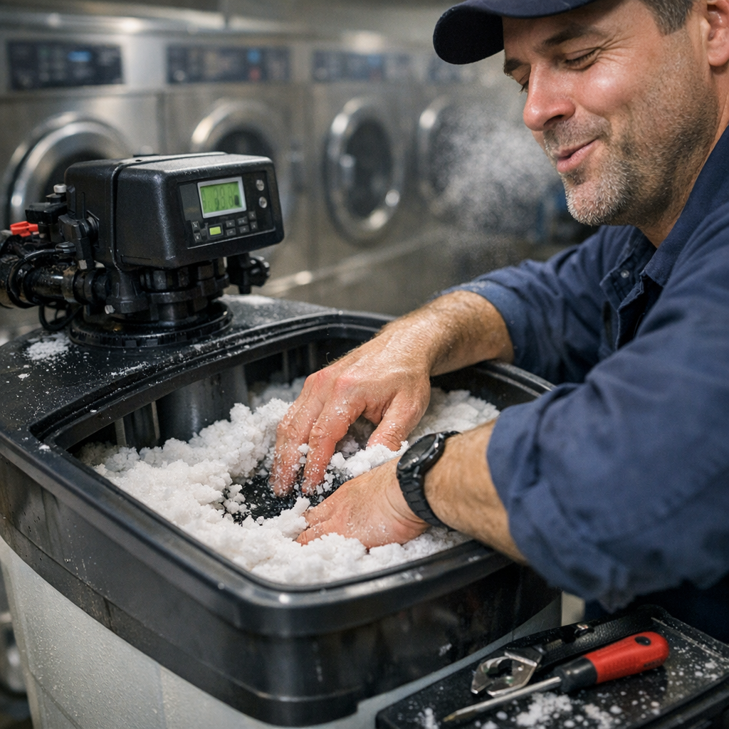 Laundromat Water Softener Maintenance: The ‘Salt-Bridge’ Problem and How to Fix It