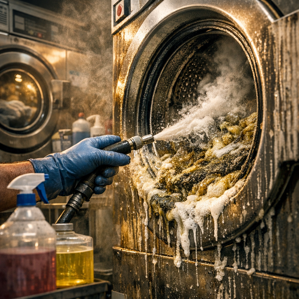 Stripping Bio-Film: Why Your Laundromat Front-Loaders Smell Like Sulfur